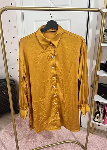 Sarı Uzun Kollu Dökümlü Kadın Gömlek - Görsel 2