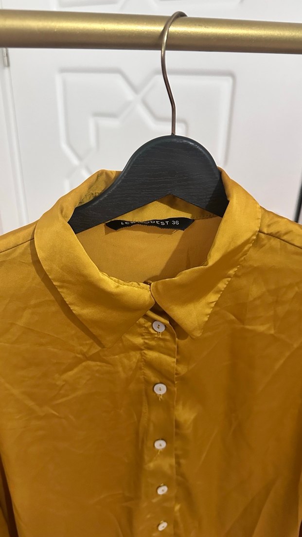 Sarı Uzun Kollu Dökümlü Kadın Gömlek - Görsel 4