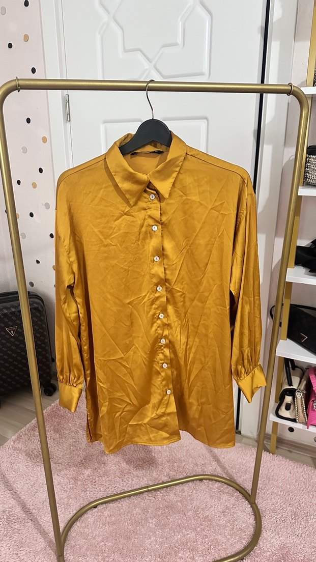Sarı Uzun Kollu Dökümlü Kadın Gömlek - Görsel 2