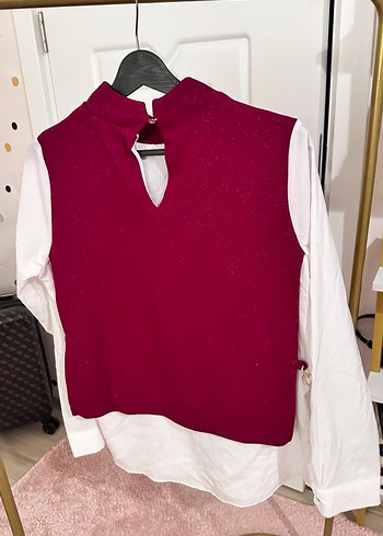 Bordo Yüksek Yaka Kadın Triko Süveter - Görsel 2