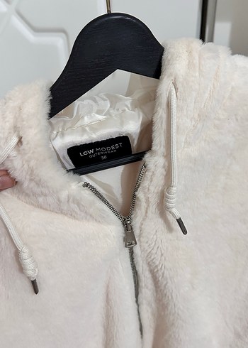 Beyaz Kadın Peluş Midi Ceket - Görsel 5