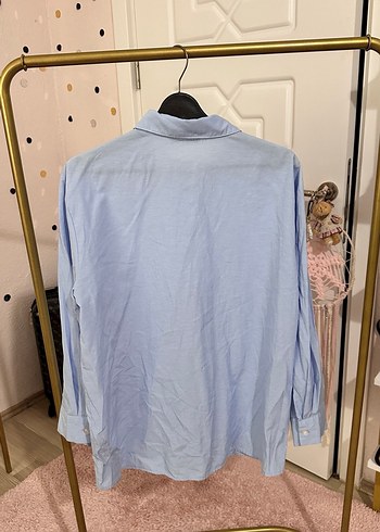 Mavi Düğmeli Uzun Kollu Keten Gömlek - Görsel 2