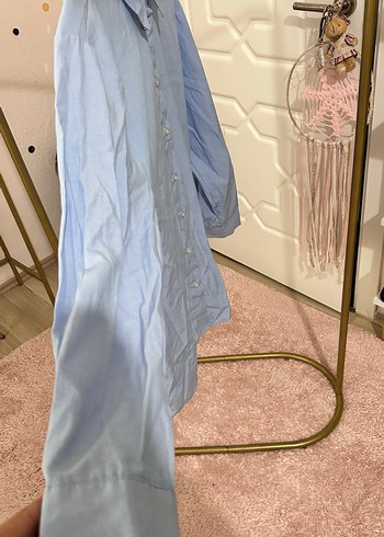 Mavi Düğmeli Uzun Kollu Keten Gömlek - Görsel 3