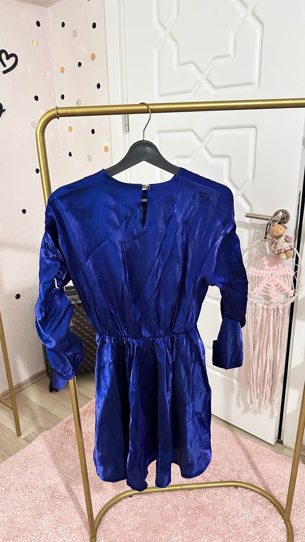 Mavi Kolları taşlı Mini Tunik - Görsel 4