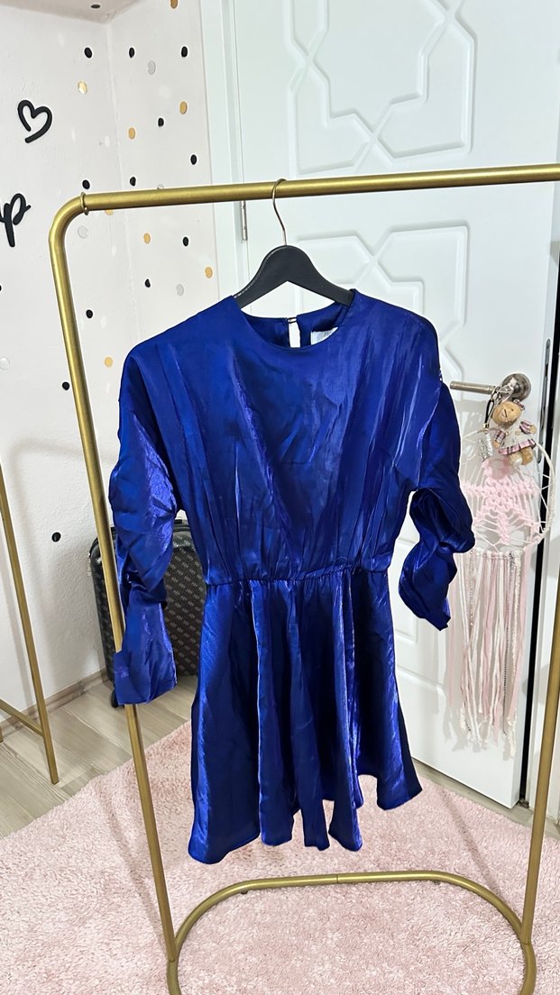 Mavi Kolları taşlı Mini Tunik - Görsel 3