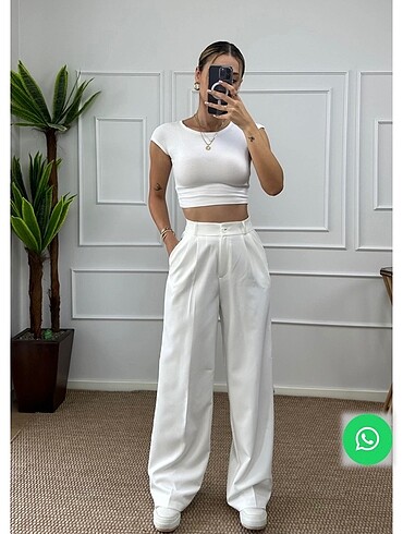 Beyaz kumaş pantolon - Görsel 2