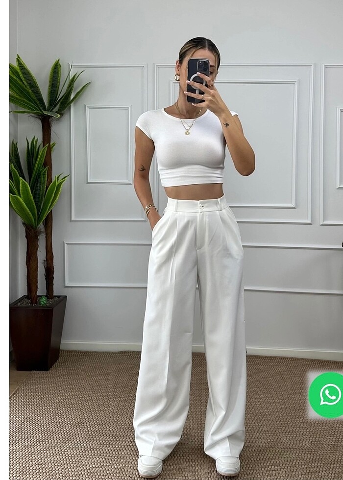 Beyaz kumaş pantolon - Görsel 2
