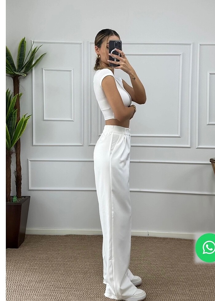 Beyaz kumaş pantolon - Görsel 3
