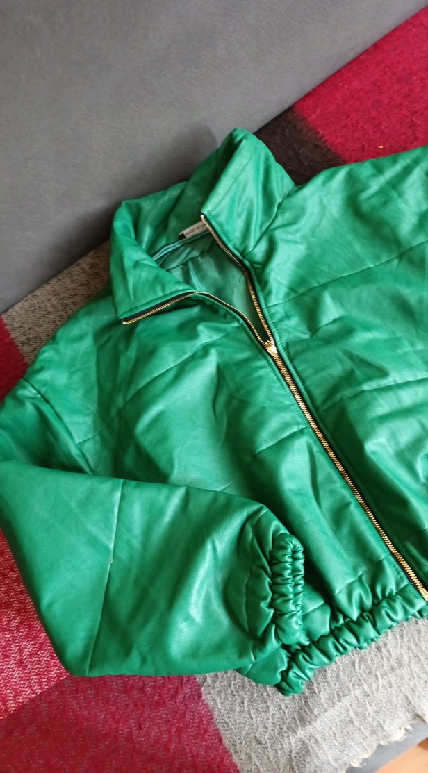 Yeşil Parlak Deri Kadın Ceket - Görsel 2