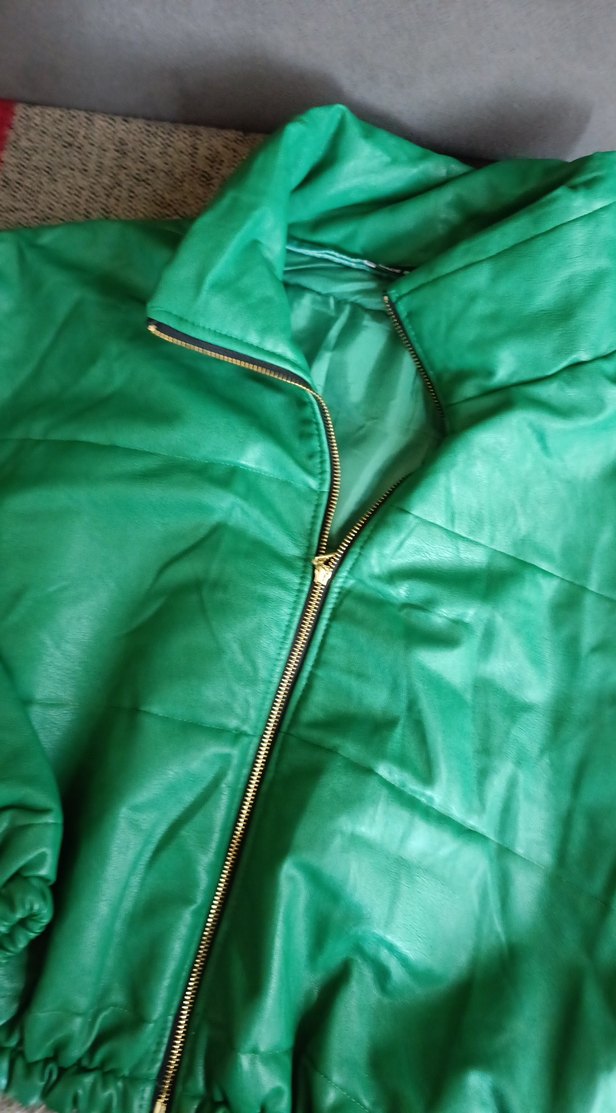 Yeşil Parlak Deri Kadın Ceket - Görsel 4