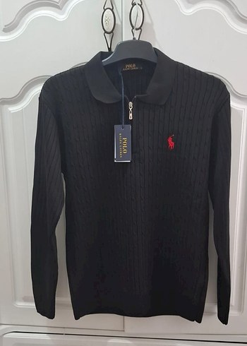 Siyah Polo Yaka Ralph Lauren Erkek Triko Kazak - Görsel 2