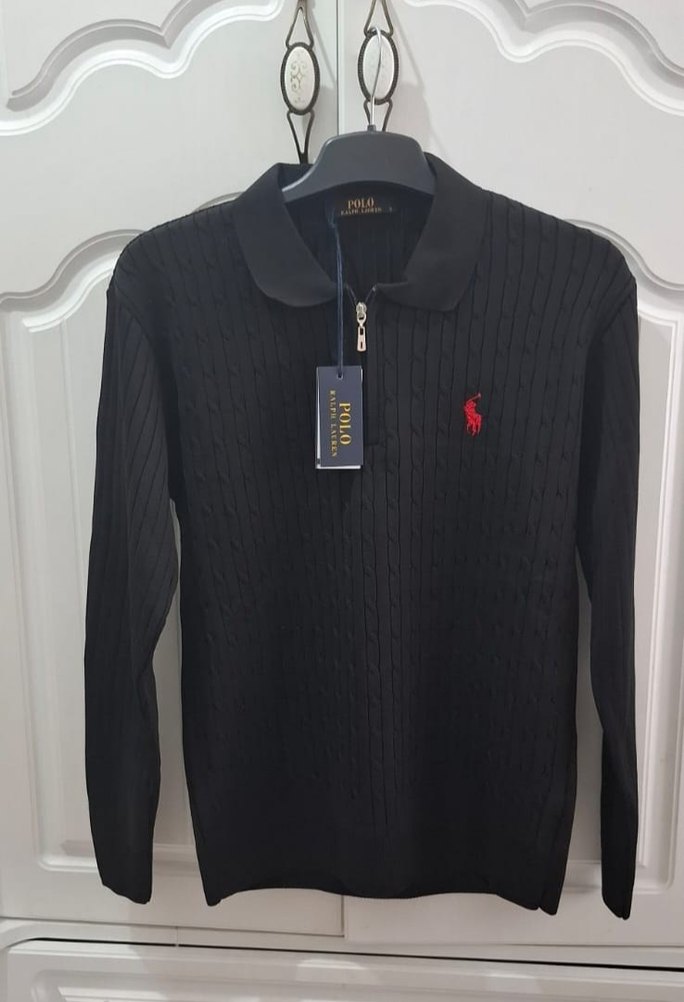 Siyah Polo Yaka Ralph Lauren Erkek Triko Kazak - Görsel 2