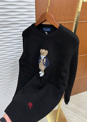 Ralph Lauren Ayıcık Nakışlı Siyah %100 Örme Erkek Premium Kazak - Görsel 3