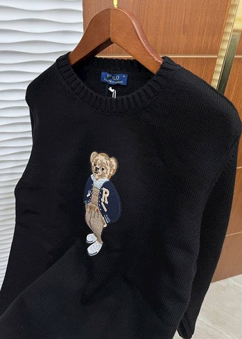 Ralph Lauren Ayıcık Nakışlı Siyah %100 Örme Erkek Premium Kazak - Görsel 4