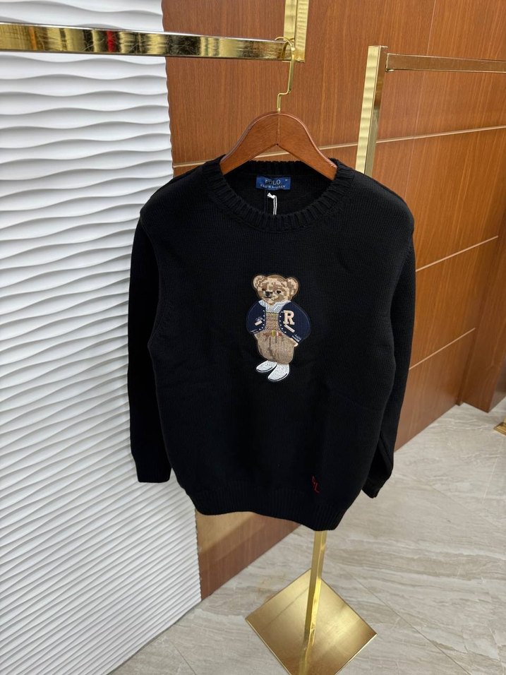 Ralph Lauren Ayıcık Nakışlı Siyah %100 Örme Erkek Premium Kazak - Görsel 2