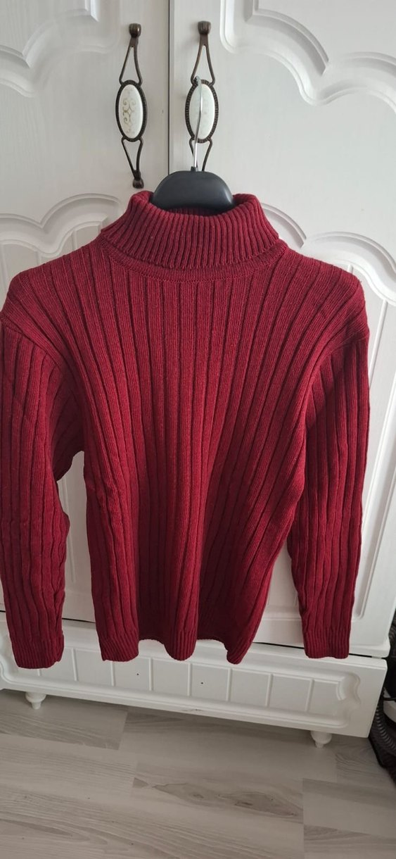 Bordo Balıkçı Yaka Örgü Kadın Kazak - Görsel 2