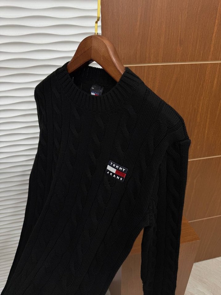 Tommy Hilfiger Siyah %100 Örme Premium Erkek Triko Kazak - Görsel 3