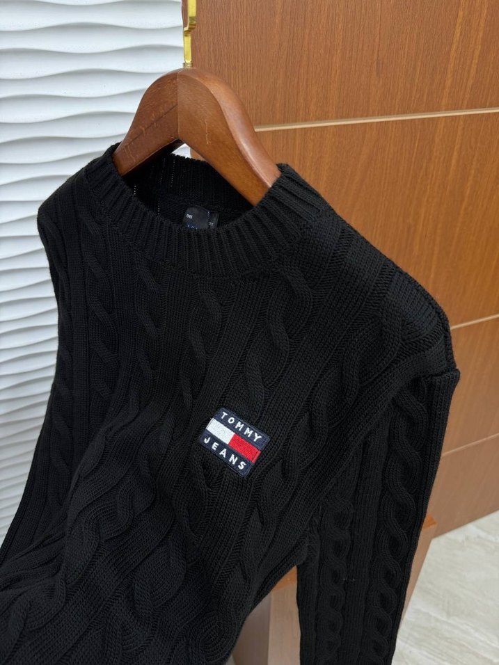 Tommy Hilfiger Siyah %100 Örme Triko Premium Kazak - Görsel 3