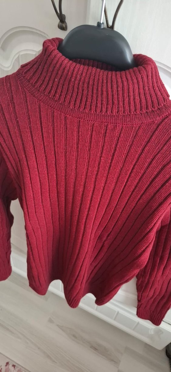 Bordo Kadın Triko Boğazlı Kazak - Görsel 3