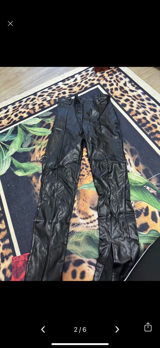 Siyah Deri Biker Kadın Pantolon - Görsel 2