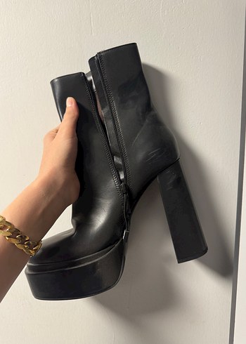 Kadın Siyah Deri Platform Topuklu Bot - Görsel 4