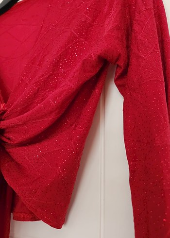 Bordo V Yaka Drapeli Kadın Bluz - Görsel 2