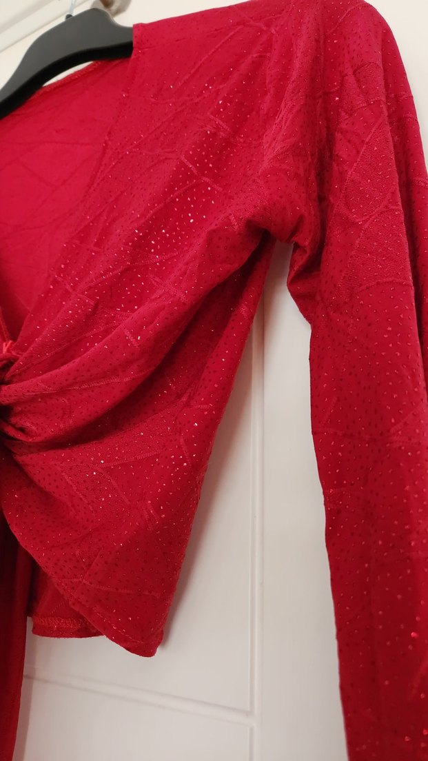 Bordo V Yaka Drapeli Kadın Bluz - Görsel 2