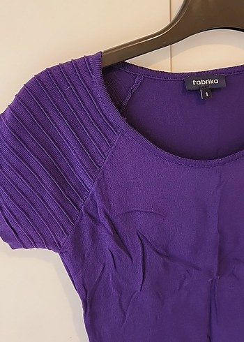 Mor Kısa Kollu Fitted Kadın Tişört - Görsel 2