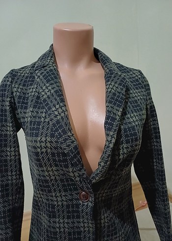 Diğer Düğmeli Kadın haki yeşili Midi Blazer Ceket
