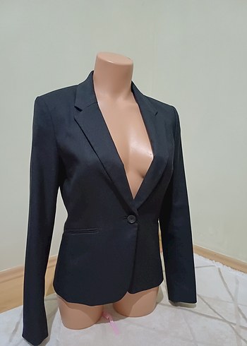Düğmeli Siyah Kadın Ofis Blazeri
