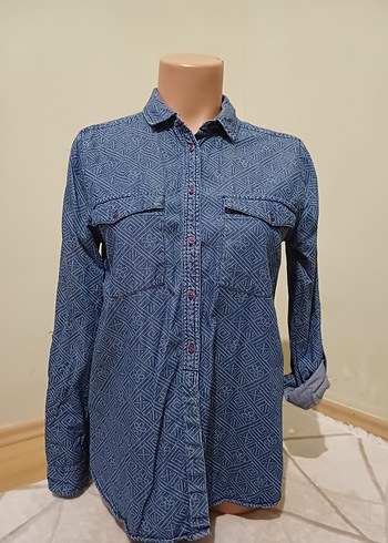 Düğmeli Uzun Kollu Denim Kadın Gömlek