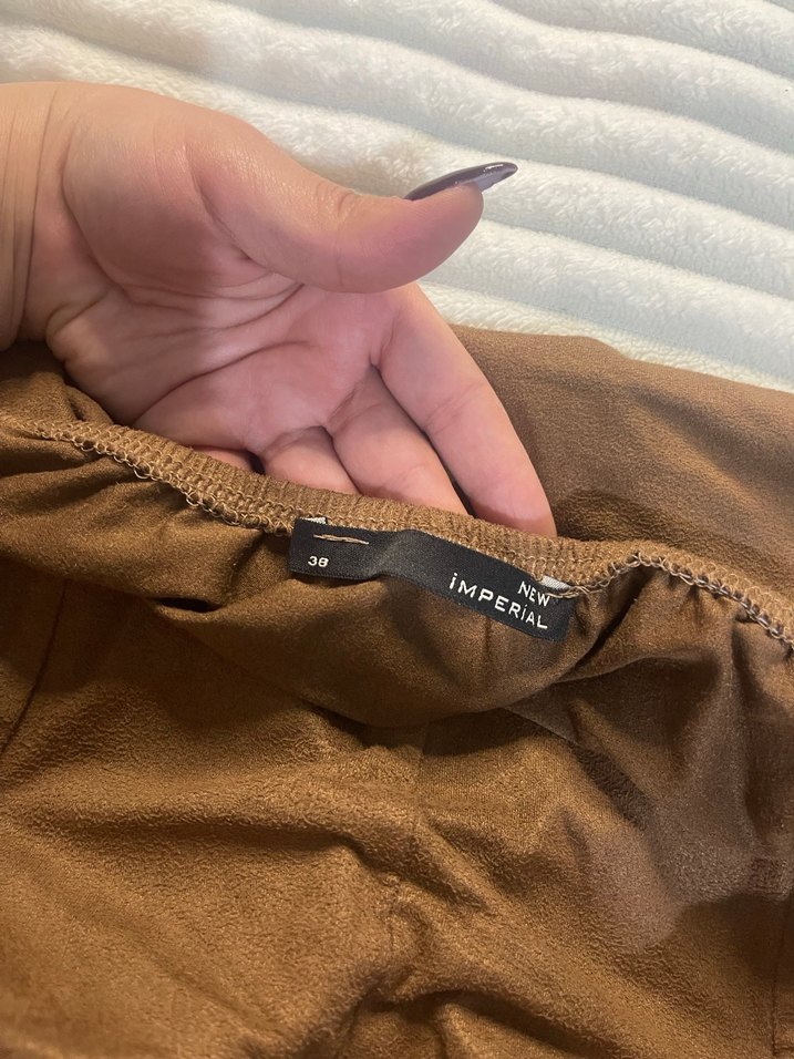 Kahverengi Straplez Süet Midi Elbise - Görsel 3