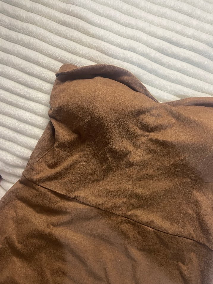 Kahverengi Straplez Süet Midi Elbise - Görsel 5