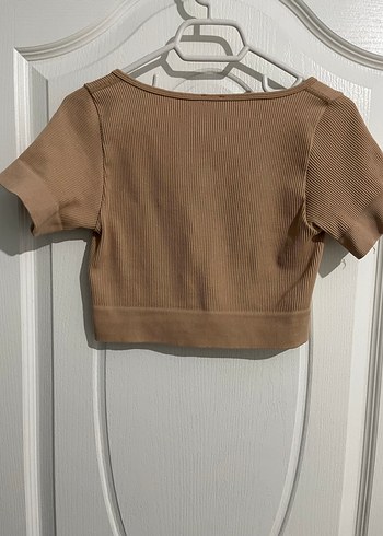 Bej V Yaka Kadın Crop Top - Görsel 4