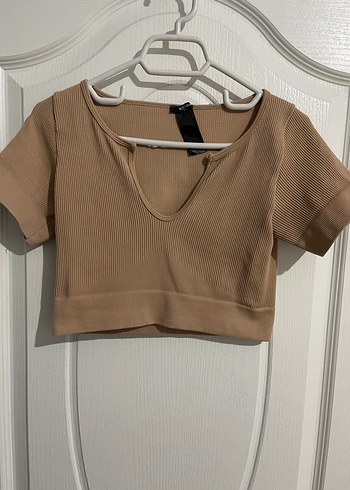 Bej V Yaka Kadın Crop Top - Görsel 3