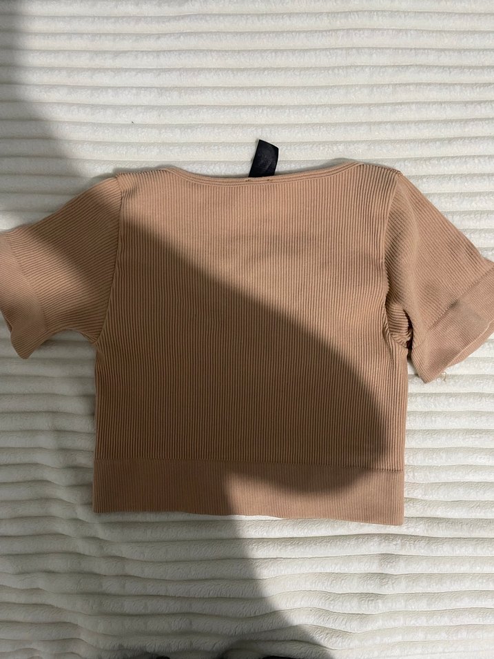 Bej V Yaka Kadın Crop Top - Görsel 2