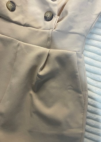 Bej Kısa Kollu Kadın Tulum - Görsel 5