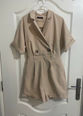 Bej Kısa Kollu Kadın Tulum - Görsel 3