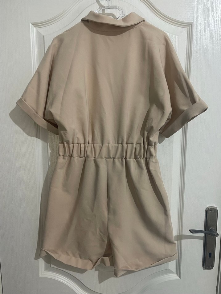 Bej Kısa Kollu Kadın Tulum - Görsel 4