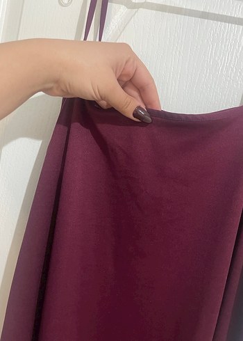 Bordo İpek Görünümlü Midi Elbise - Görsel 3