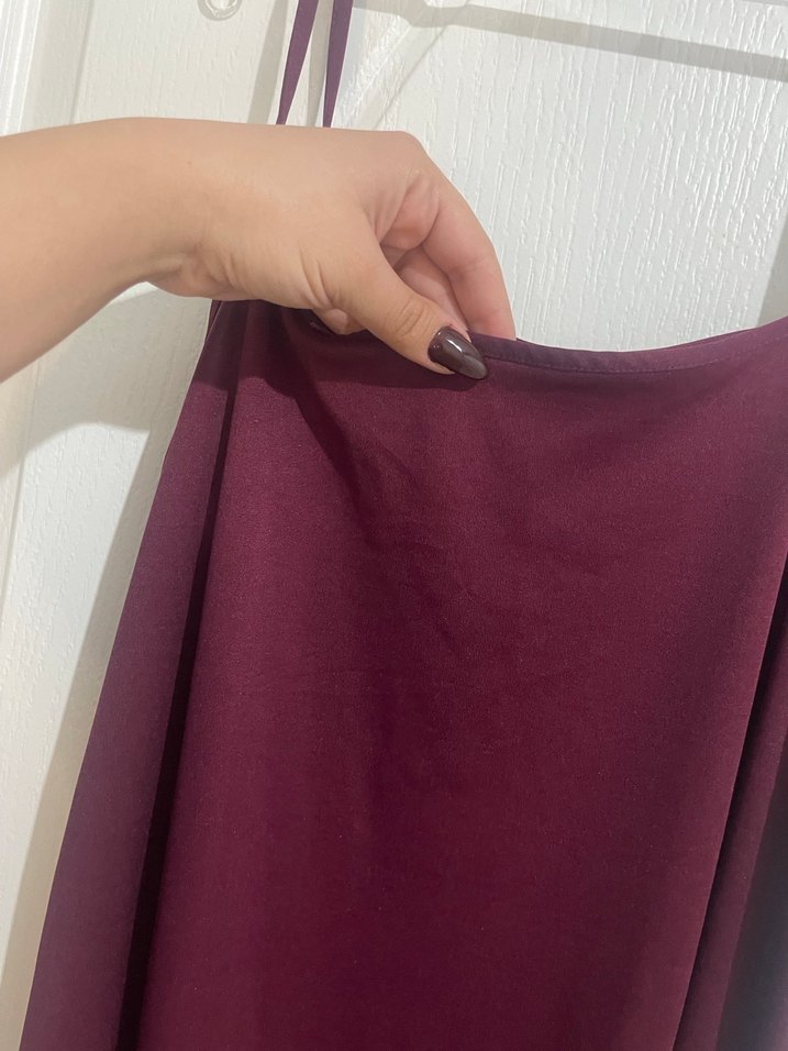 Bordo İpek Görünümlü Midi Elbise - Görsel 3