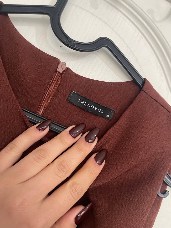 Kahverengi Drapeli Midi Abiye Elbise - Görsel 3