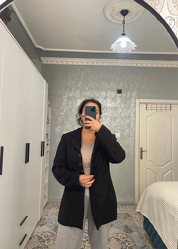 Siyah Düğmeli Kadın Blazer Ceket - Görsel 3