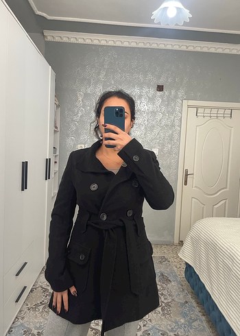 Siyah Kuşaklı Kadın Kaban - Görsel 9