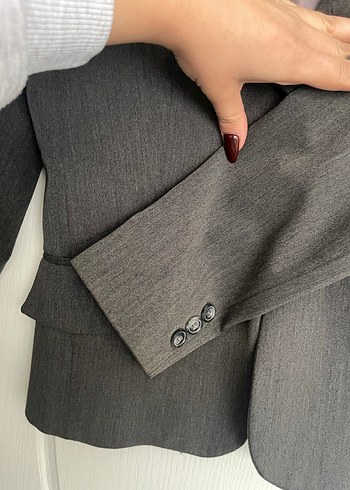 Kadın Gri Düğmeli Ofis Blazeri - Görsel 4