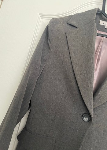 Kadın Gri Düğmeli Ofis Blazeri - Görsel 2