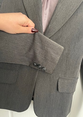 Kadın Gri Düğmeli Ofis Blazeri - Görsel 3
