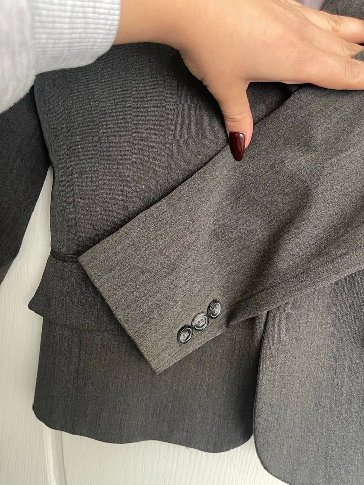 Kadın Gri Düğmeli Ofis Blazeri - Görsel 4