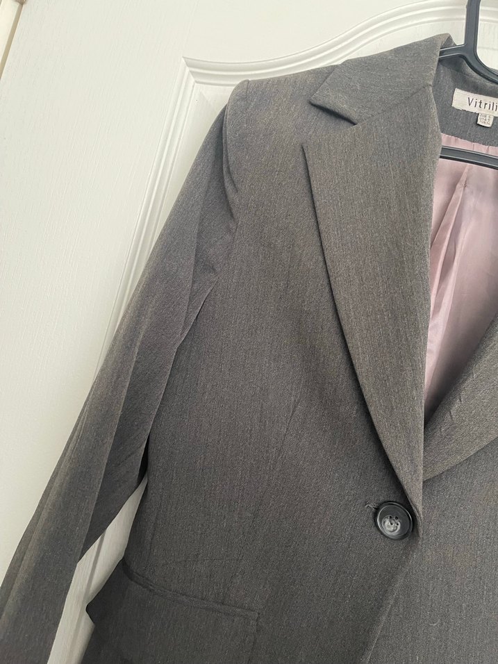 Kadın Gri Düğmeli Ofis Blazeri - Görsel 2
