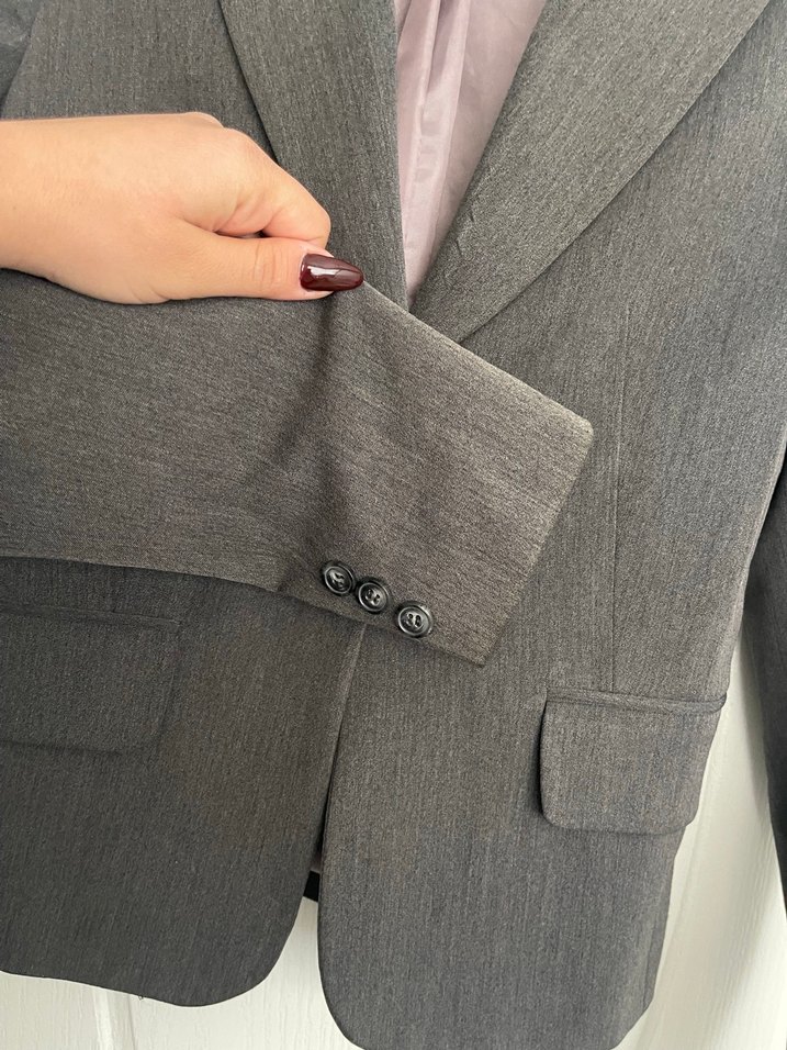 Kadın Gri Düğmeli Ofis Blazeri - Görsel 3